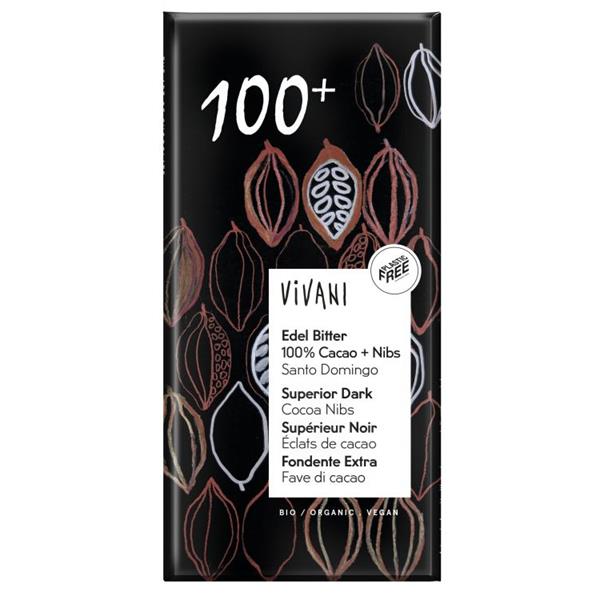 VIVANI CHOCOLATE NEGRO SUPERIOR 100% CACAO NIBS